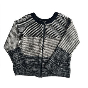 Weekend MaxMara Black and Cream Patterned Zip Cardigan Wool GUC Size M